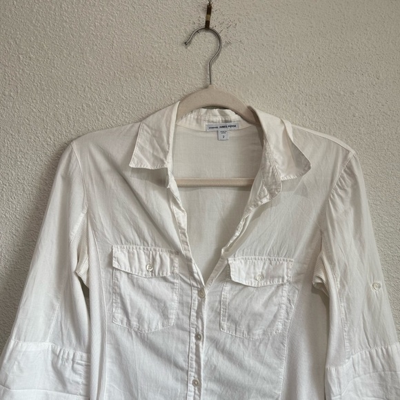 James Perse Womens Size 2 Medium White Sheer Slub Side Panel Shirt Minimal Boho - Picture 3 of 11